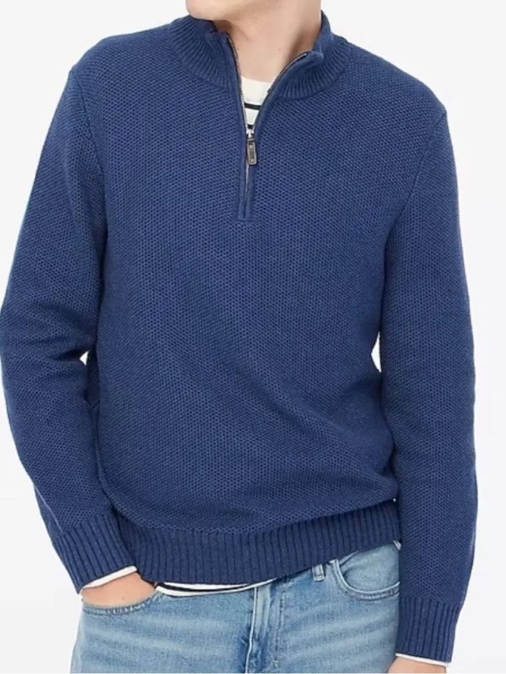 J. Crew Men's Blue Half-Zip Textured Sweater 100% Cotton